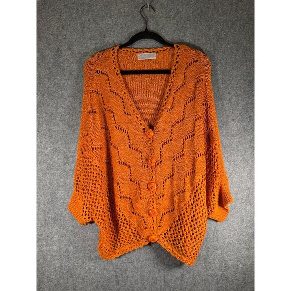 Pretty Angel Sweater Women Small Orange‎ Crochet linen Artsy Oversized Lagenlook - Picture 1 of 8